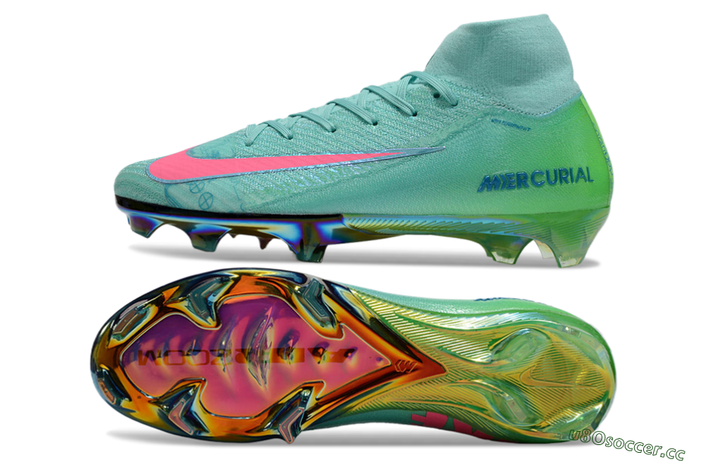 Unisex Nike Air Zoom Mercurial Superfly 10 Elite FG Firm Ground High-Tops Football Boots - Jade/Pink/Gold 1