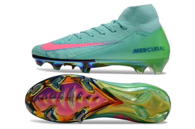 Unisex Nike Air Zoom Mercurial Superfly 10 Elite FG Firm Ground High-Tops Football Boots - Jade/Pink/Gold