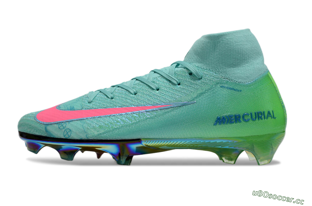 Unisex Nike Air Zoom Mercurial Superfly 10 Elite FG Firm Ground High-Tops Football Boots - Jade/Pink/Gold 0