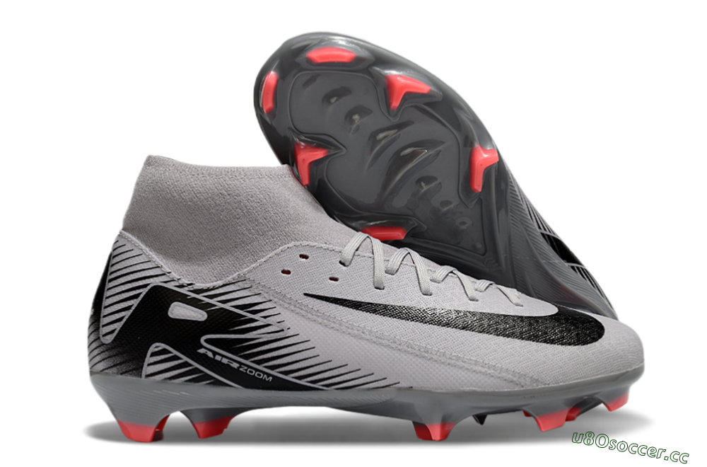 Men's Nike Air Zoom Mercurial Superfly 10 Academy FG Firm Ground High-Tops Football Boots - Grey/Black/Red 2