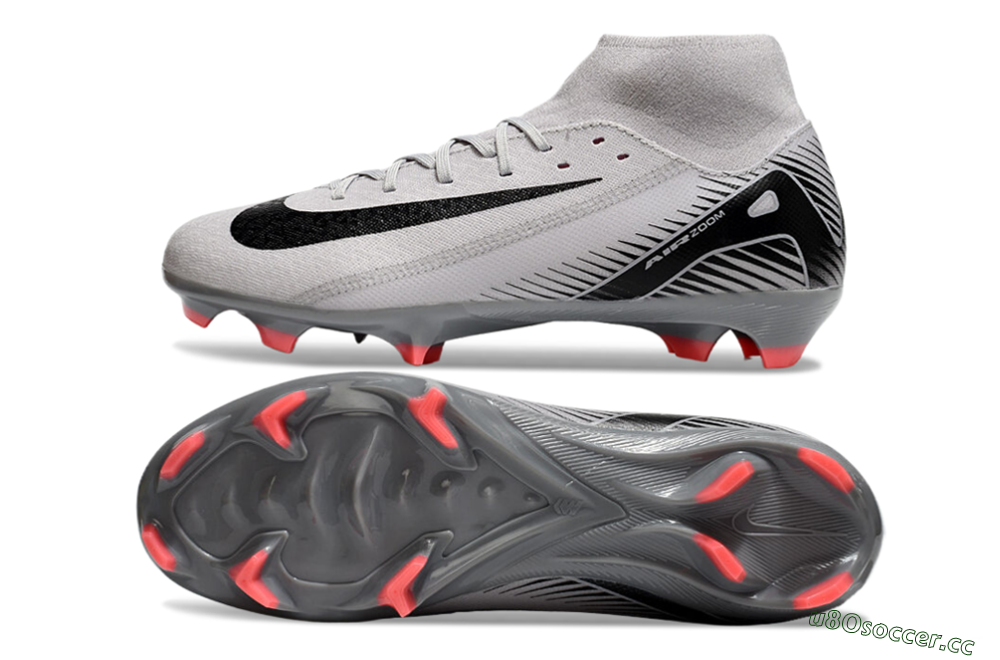 Men's Nike Air Zoom Mercurial Superfly 10 Academy FG Firm Ground High-Tops Football Boots - Grey/Black/Red 1