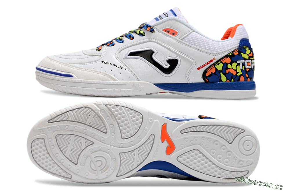 Men's Joma Top Flex IC Indoor & Futsal Low-Tops Football Shoes - White/Black/Blue 1