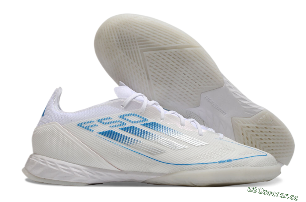 Men's Adidas F50 Pro IC Indoor & Futsal Low-Tops Football Shoes - Beige/Blue/White 2