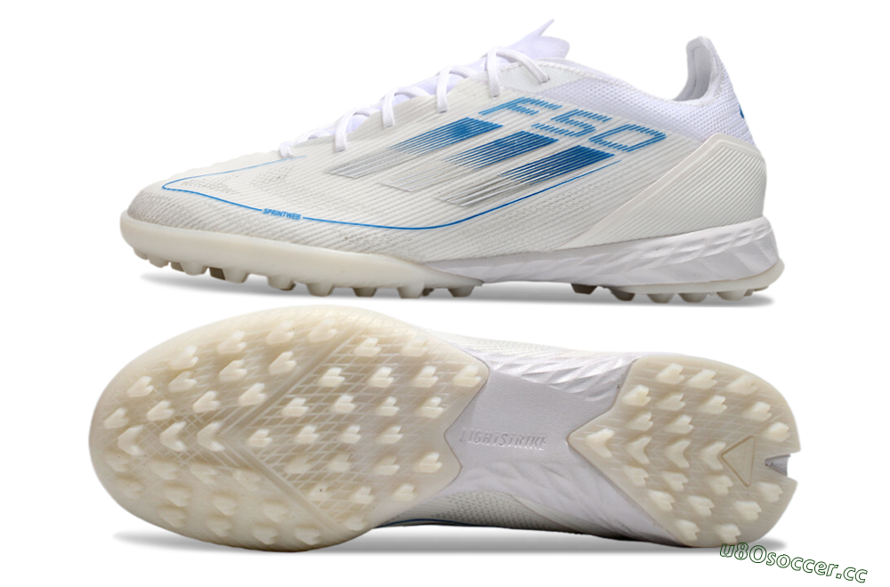 Men's Adidas F50 Pro TF Artificial Turf Low-Tops Football Shoes - White/Blue 1