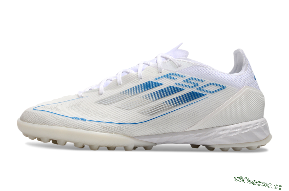 Men's Adidas F50 Pro TF Artificial Turf Low-Tops Football Shoes - White/Blue 0