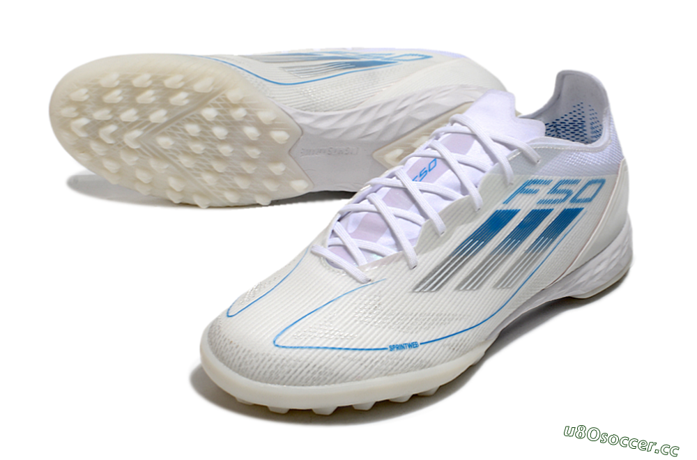 Men's Adidas F50 Pro TF Artificial Turf Low-Tops Football Shoes - White/Blue 3