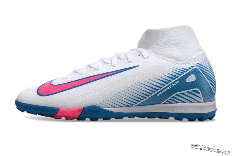 Men's Nike Air Zoom Mercurial Superfly 10 Elite TF Artificial Turf High-Tops Football Shoes - White/Pink/Blue 0