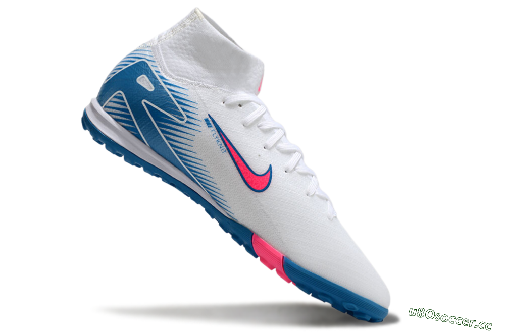 Men's Nike Air Zoom Mercurial Superfly 10 Elite TF Artificial Turf High-Tops Football Shoes - White/Pink/Blue 4