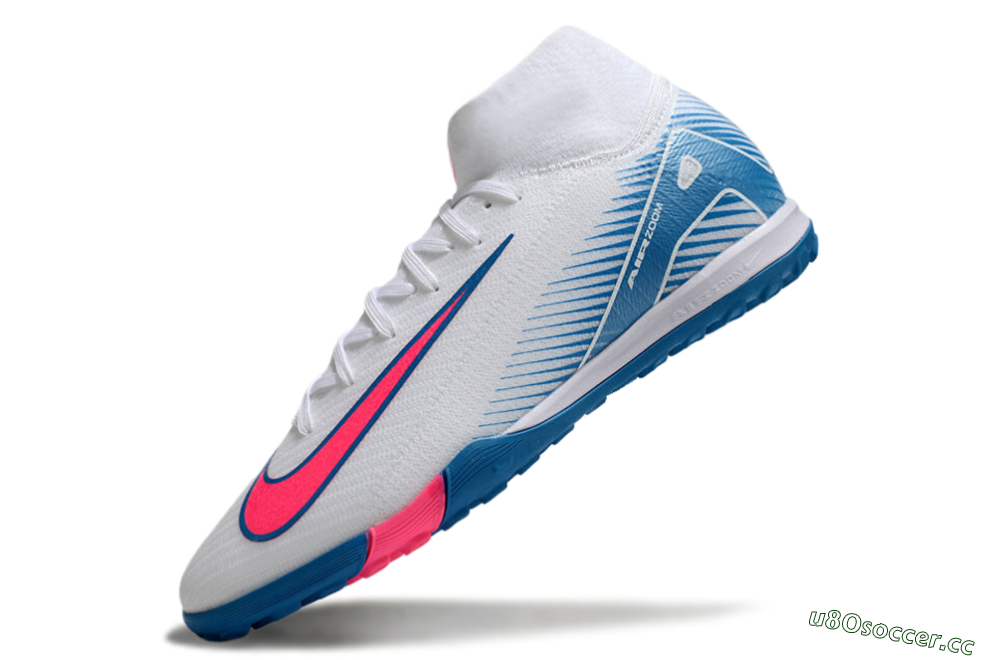 Men's Nike Air Zoom Mercurial Superfly 10 Elite TF Artificial Turf High-Tops Football Shoes - White/Pink/Blue 5