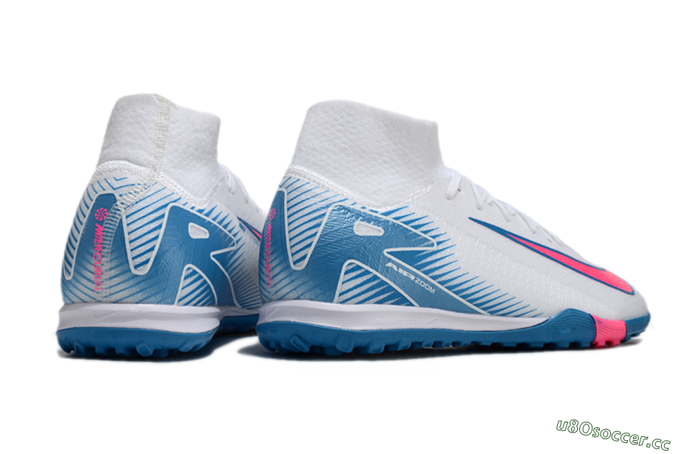 Men's Nike Air Zoom Mercurial Superfly 10 Elite TF Artificial Turf High-Tops Football Shoes - White/Pink/Blue 6