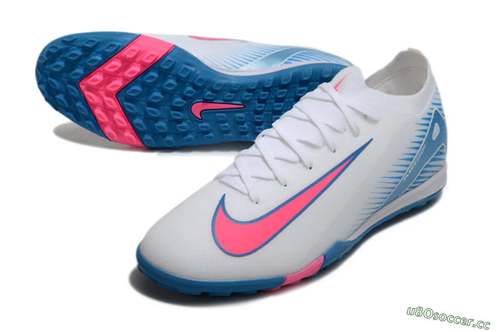 Men's Nike Air Zoom Mercurial Vapor 16 Elite TF Artificial Turf Low-Tops Football Shoes - White/Pink/Blue 3