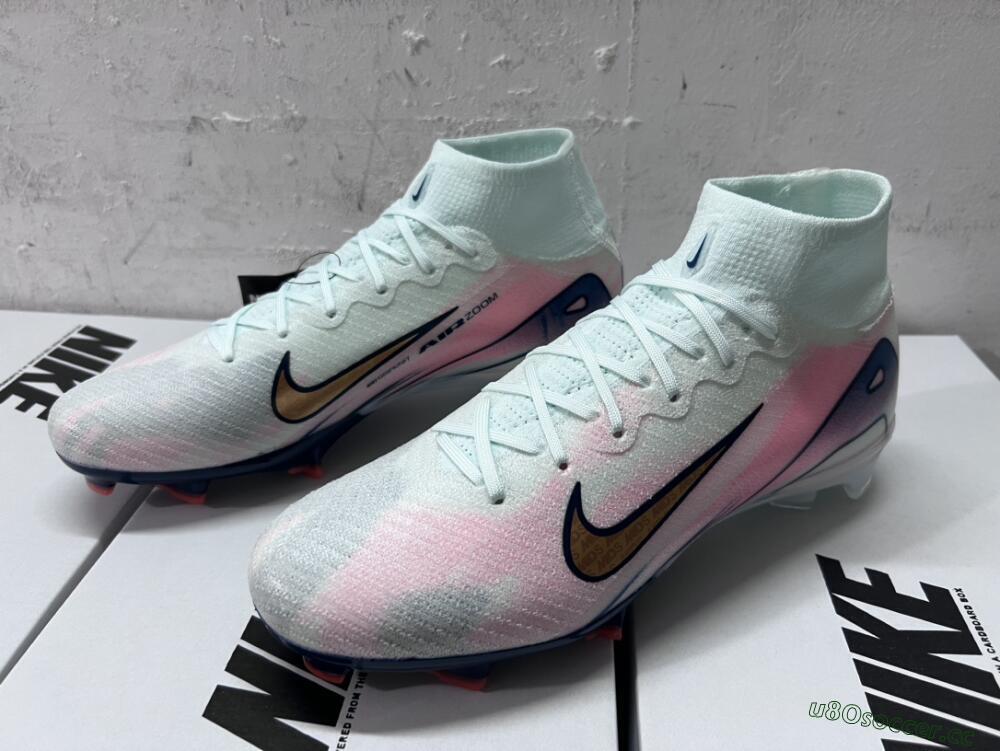 Unisex Nike Air Zoom Mercurial Superfly 10 Elite FG Firm Ground High-Tops Football Boots - Jade/Pink/Gold