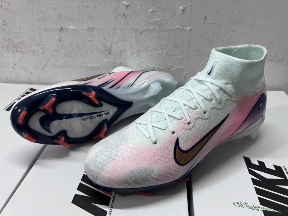 Unisex Nike Air Zoom Mercurial Superfly 10 Elite FG Firm Ground High-Tops Football Boots - Jade/Pink/Gold