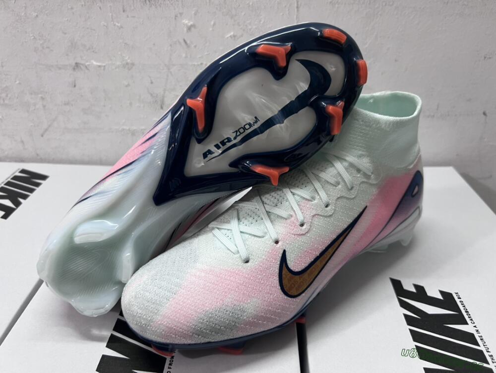 Unisex Nike Air Zoom Mercurial Superfly 10 Elite FG Firm Ground High-Tops Football Boots - Jade/Pink/Gold