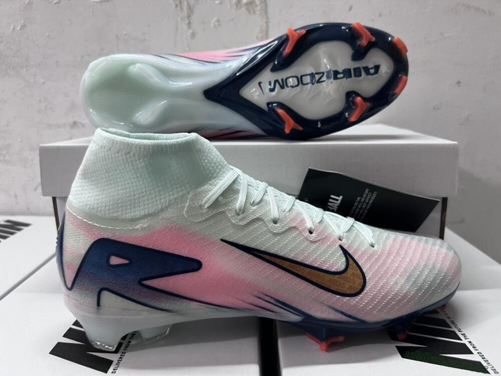 Unisex Nike Air Zoom Mercurial Superfly 10 Elite FG Firm Ground High-Tops Football Boots - Jade/Pink/Gold
