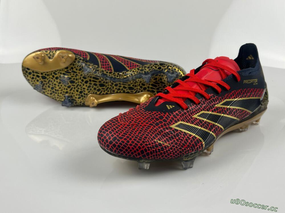 Men's Adidas Predator Elite FG Firm Ground Low-Tops Football Boots - Black/Red/Gold