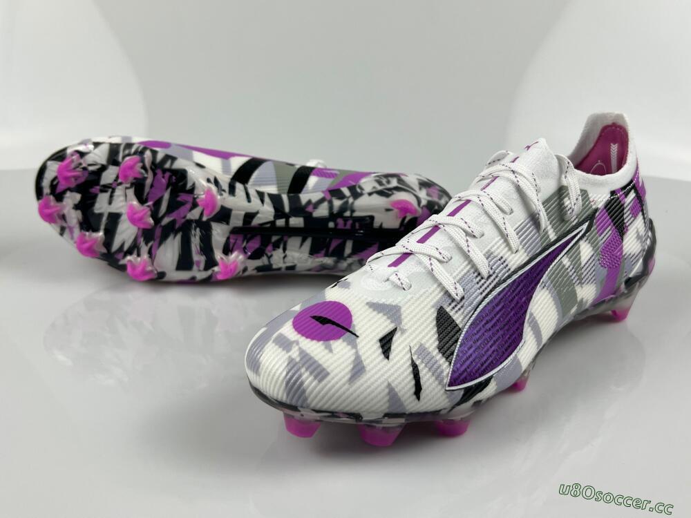 Men's Puma Ultra Ultimate FG Firm Ground Low-Tops Football Boots - White/Purple/Black