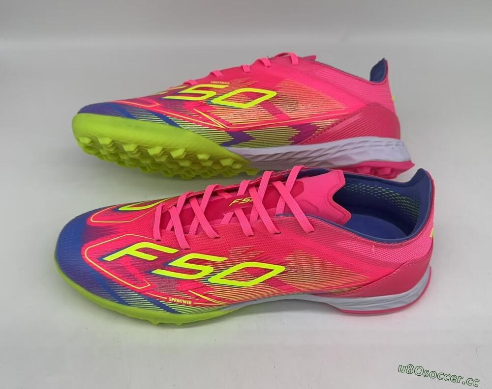 Men's Adidas F50 Pro TF Artificial Turf Low-Tops Football Shoes - Pink/Blue/Yellow
