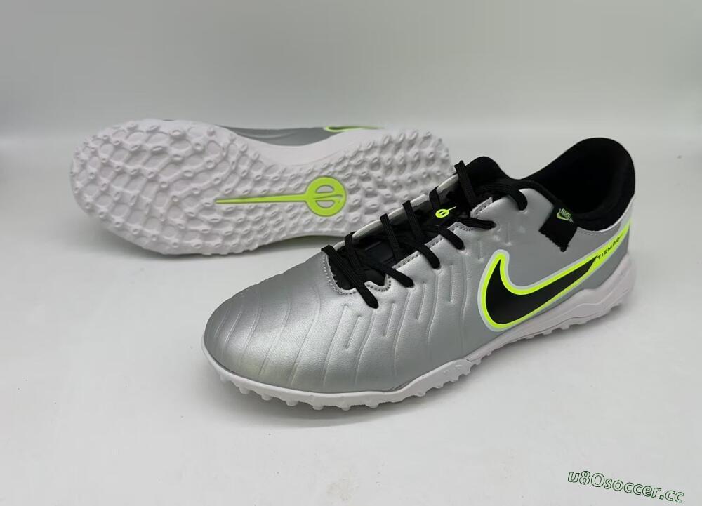 Men's Nike Tiempo Legend 10 TF Artificial Turf Low-Tops Football Shoes - Silver/Black/Yellow