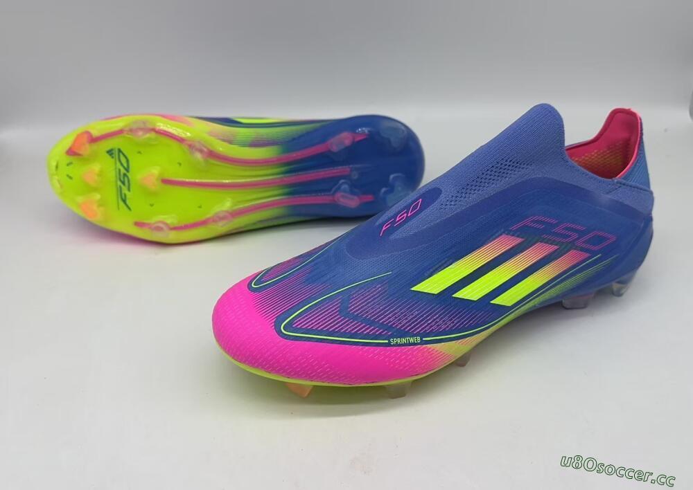 Men's Adidas F50 Elite FG Firm Ground Low-Tops Football Boots - Blue/Pink/Yellow