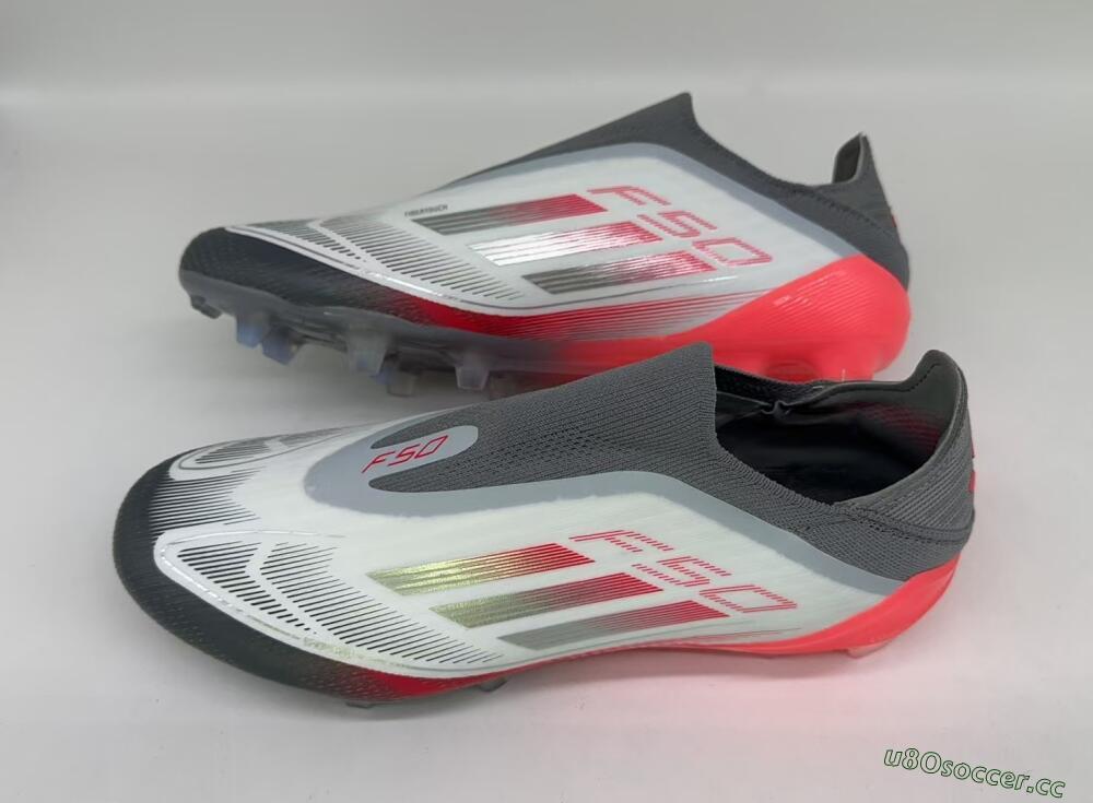 Men's Adidas F50 Elite Laceless FG Firm Ground Low-Tops Football Boots - White/Silver/Red