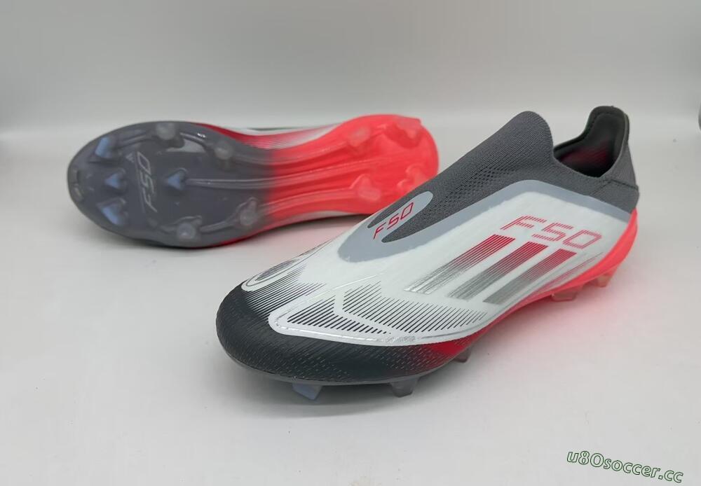 Men's Adidas F50 Elite Laceless FG Firm Ground Low-Tops Football Boots - White/Silver/Red