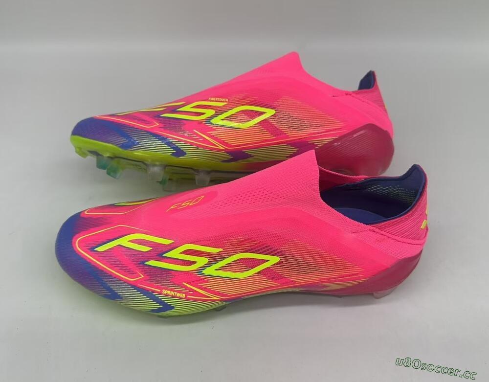 Men's Adidas F50 Elite Laceless FG Firm Ground Low-Tops Football Boots - Red/Yellow/Blue