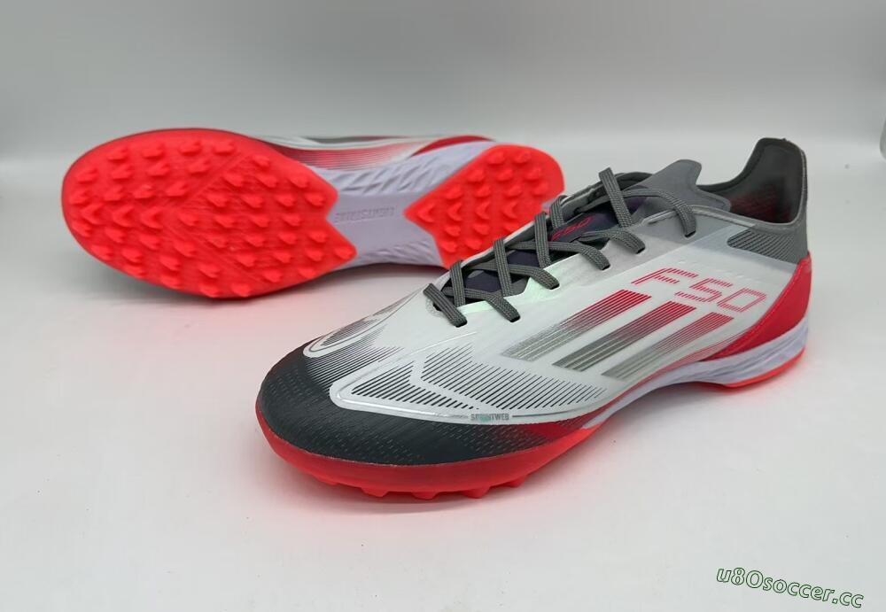Men's Adidas F50 Pro TF Artificial Turf Low-Tops Football Shoes - White/Silver/Red