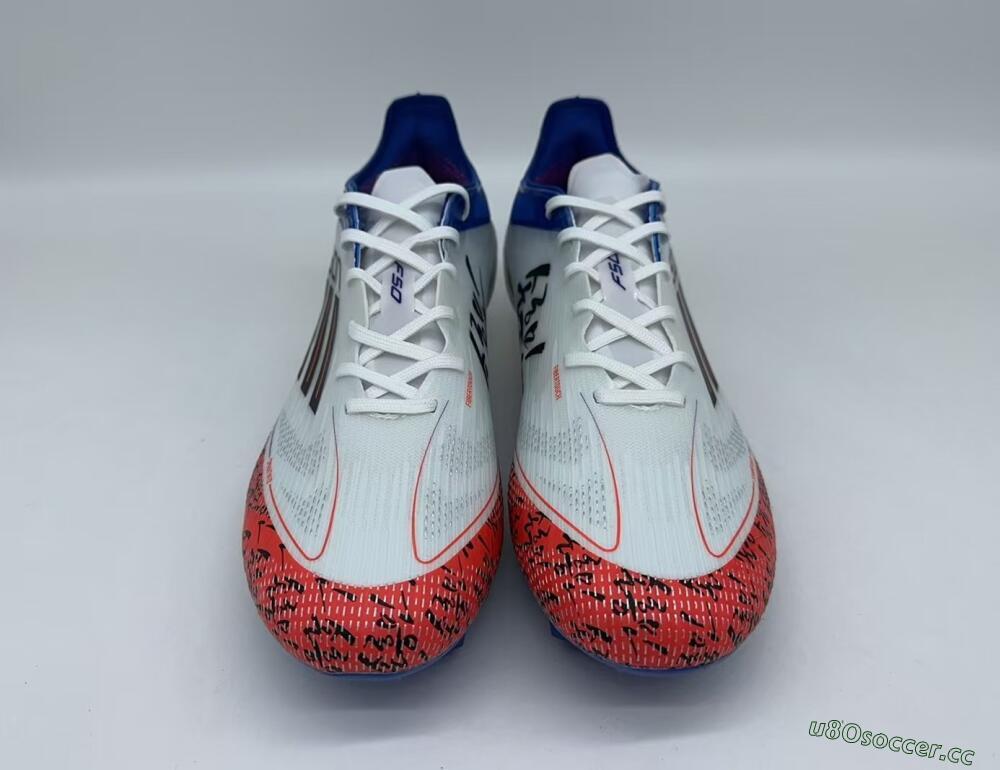 Men's Adidas F50 Elite FG Firm Ground Low-Tops Football Boots - White/Red/Blue