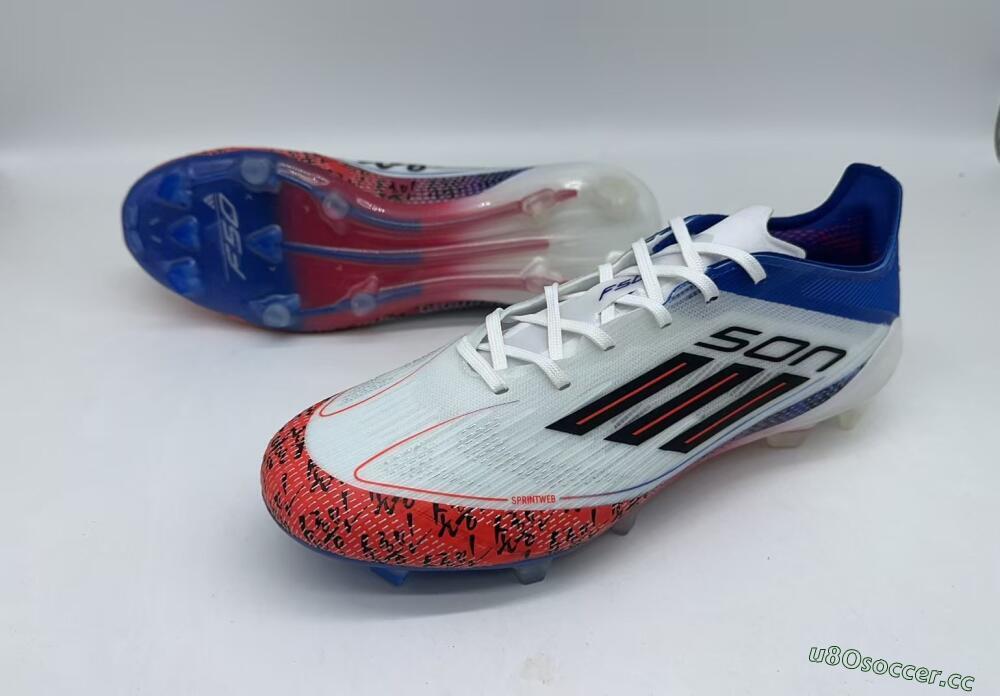 Men's Adidas F50 Elite FG Firm Ground Low-Tops Football Boots - White/Red/Blue
