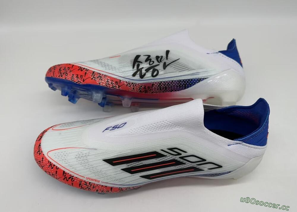 Men's Adidas F50 Elite Laceless FG Firm Ground Low-Tops Football Boots - White/Red/Blue