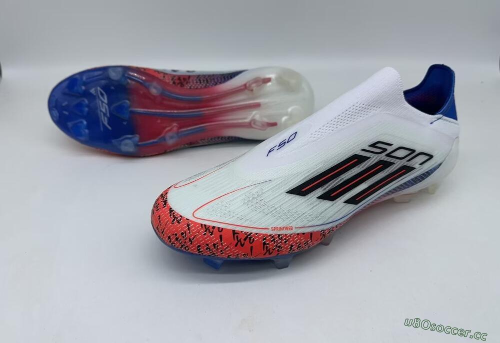 Men's Adidas F50 Elite Laceless FG Firm Ground Low-Tops Football Boots - White/Red/Blue