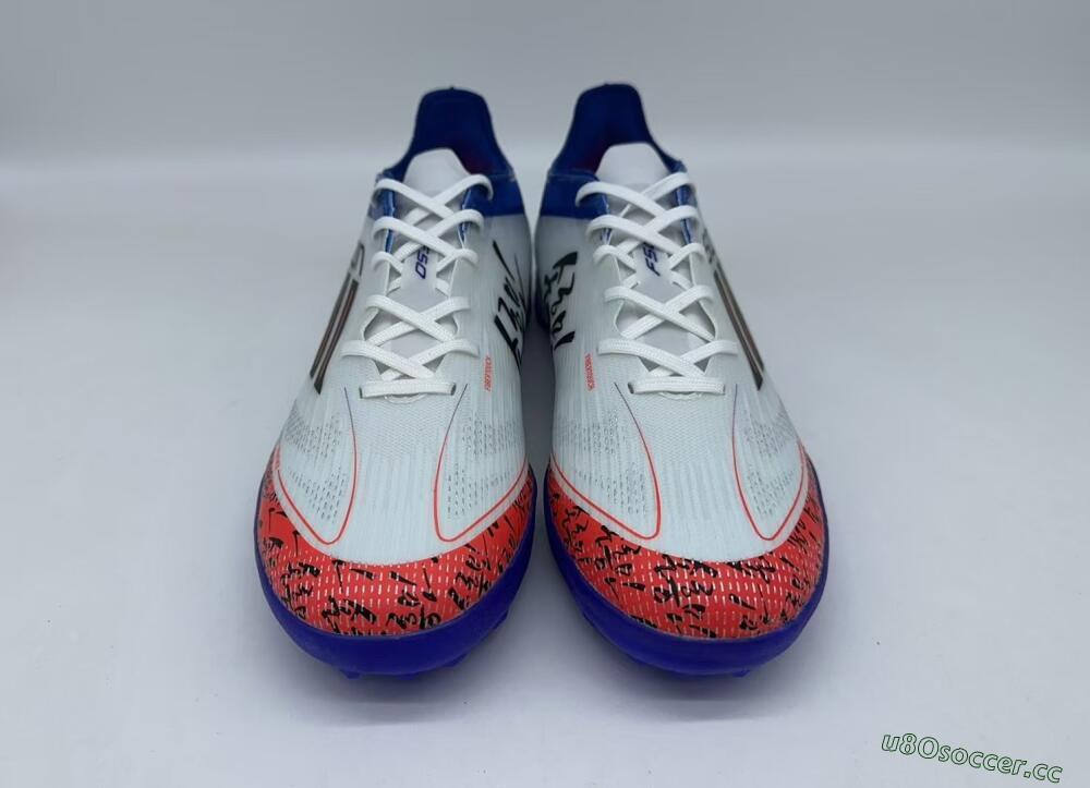 Men's Adidas F50 Pro TF Artificial Turf Low-Tops Football Shoes - White/Red/Blue