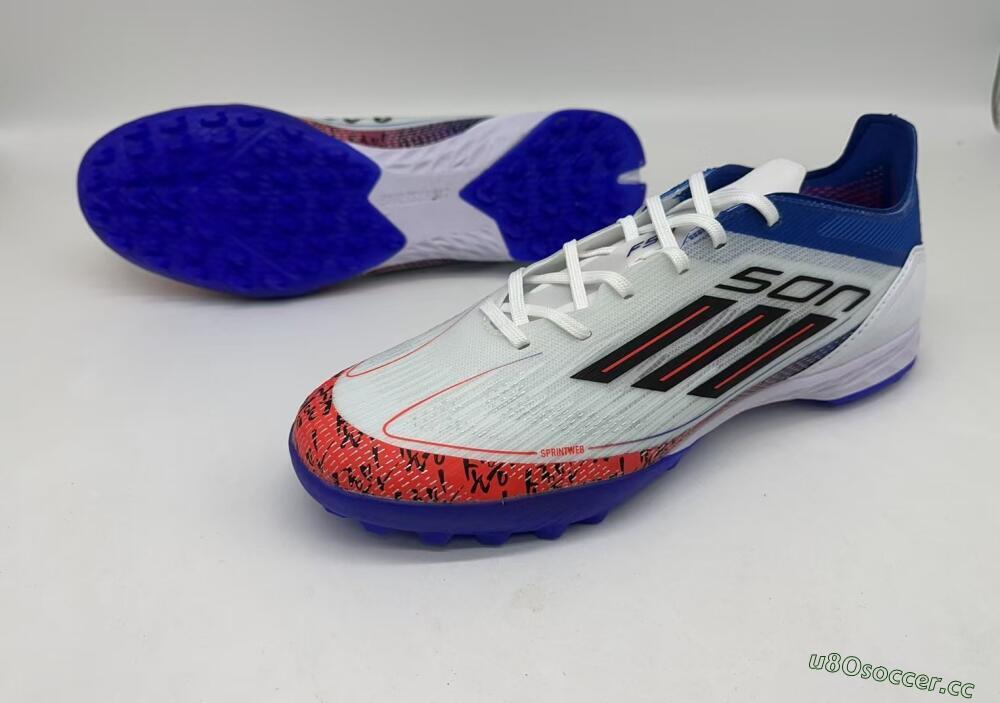Men's Adidas F50 Pro TF Artificial Turf Low-Tops Football Shoes - White/Red/Blue