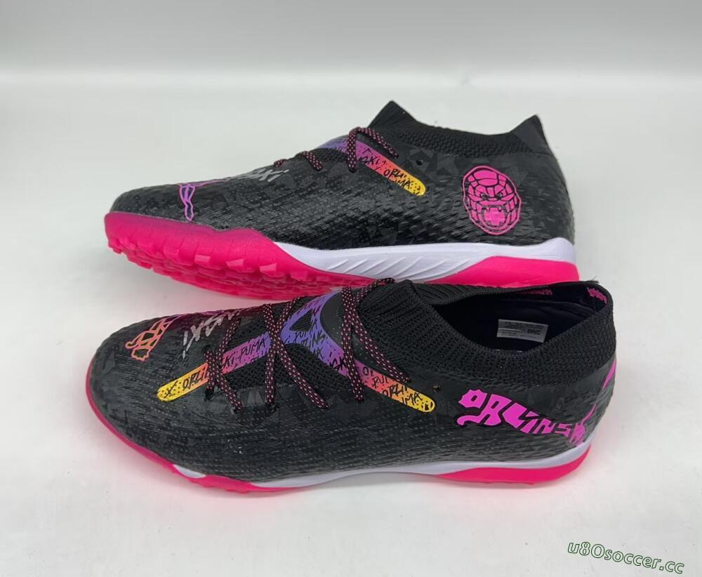 Men's Powercat Tokyo Match x Puma Future Ultimate TF Artificial Turf Low-Tops Football Shoes - Black/Pink/Yellow