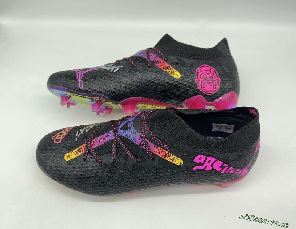 Men's Puma Future Ultimate FG Firm Ground Low-Tops Football Boots - Black/Pink/Yellow