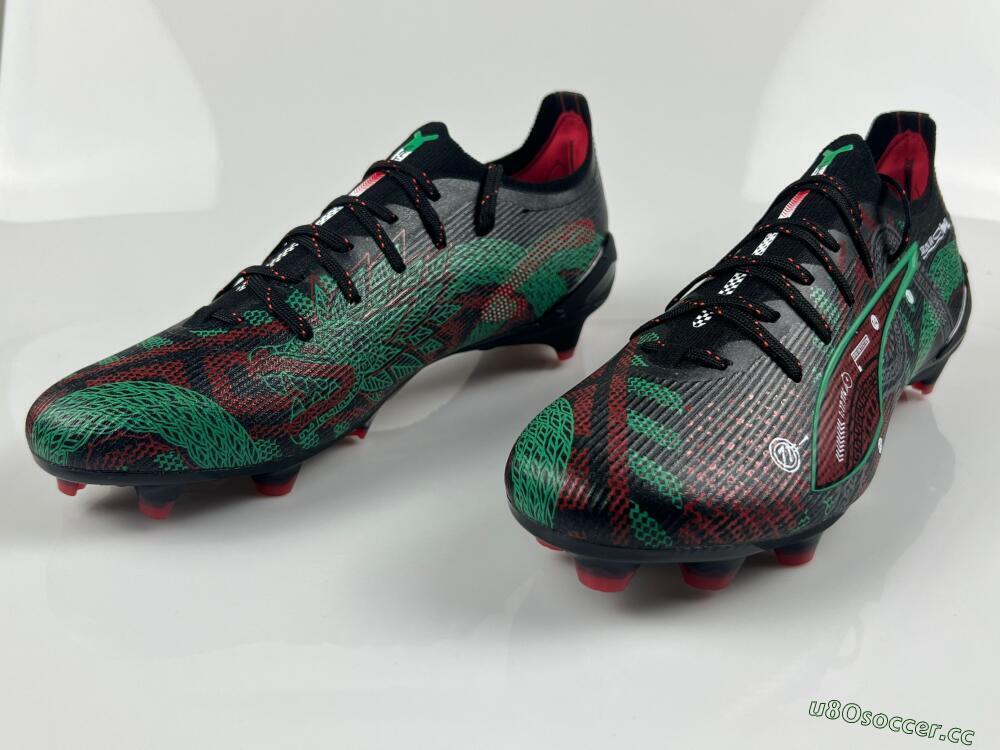 Men's Puma Ultra Ultimate FG Firm Ground Low-Tops Football Boots - Black/Red/Green