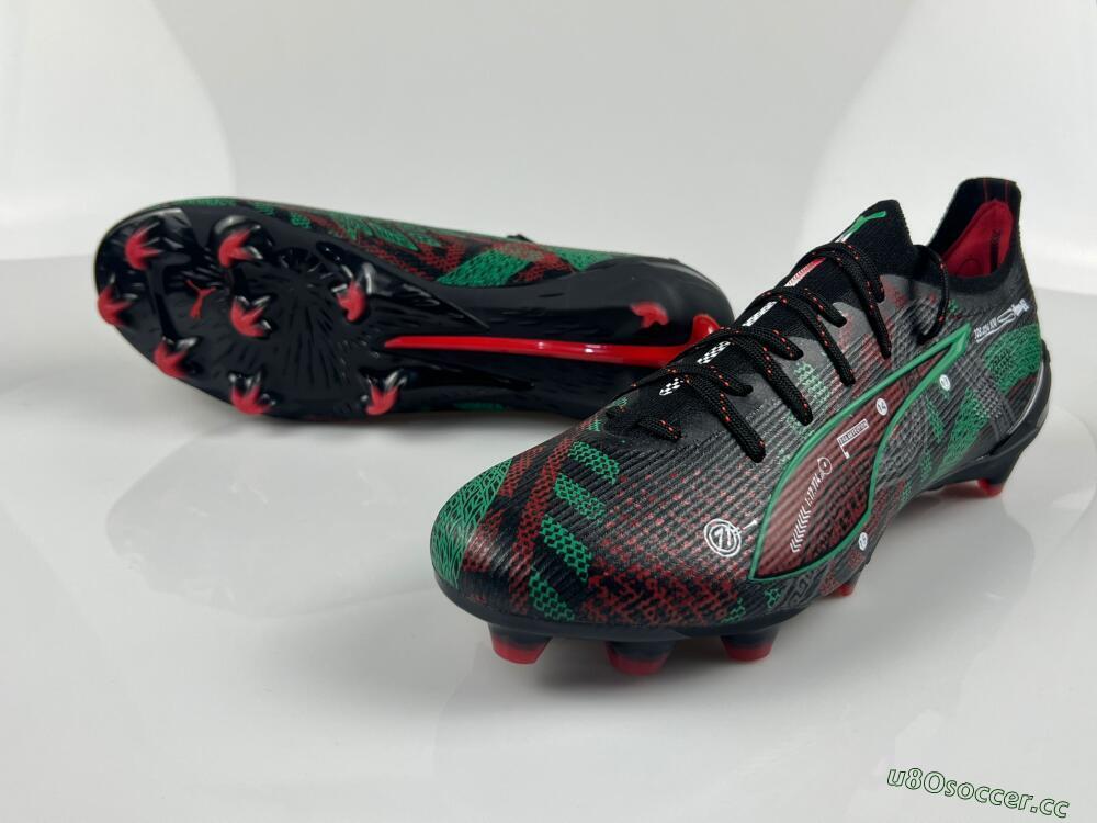 Men's Puma Ultra Ultimate FG Firm Ground Low-Tops Football Boots - Black/Red/Green