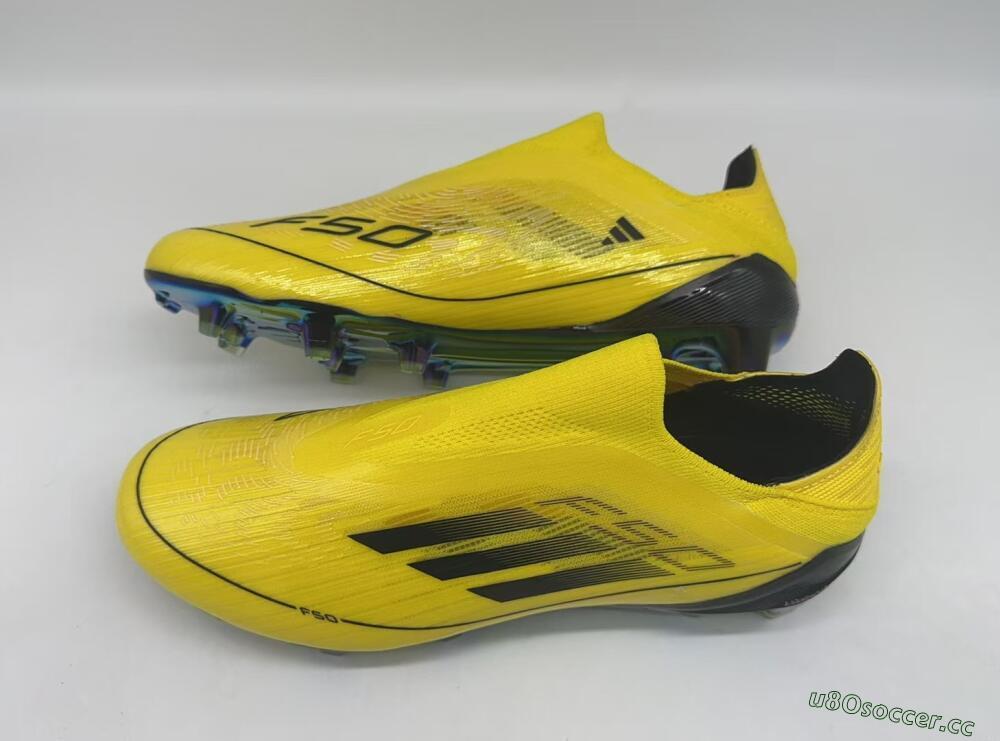 Men's Adidas F50 Elite Laceless FG Firm Ground Low-Tops Football Boots - Yellow/Black/Gold