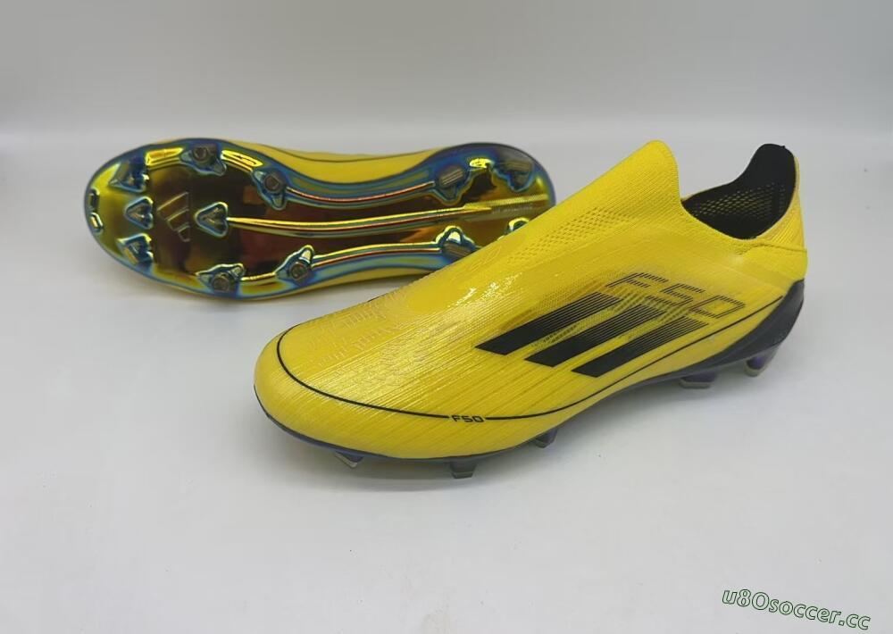 Men's Adidas F50 Elite Laceless FG Firm Ground Low-Tops Football Boots - Yellow/Black/Gold