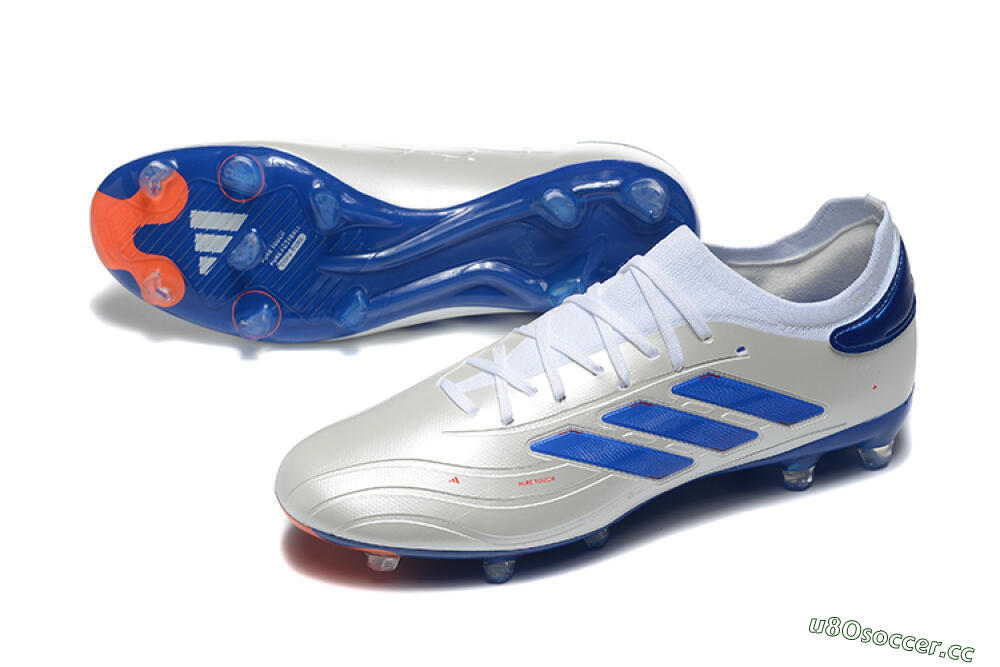 Men's Adidas Copa Pure 2 FG Firm Ground Low-Tops Football Boots - Silver/Blue/Red 3
