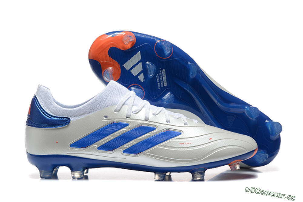 Men's Adidas Copa Pure 2 FG Firm Ground Low-Tops Football Boots - Silver/Blue/Red 2