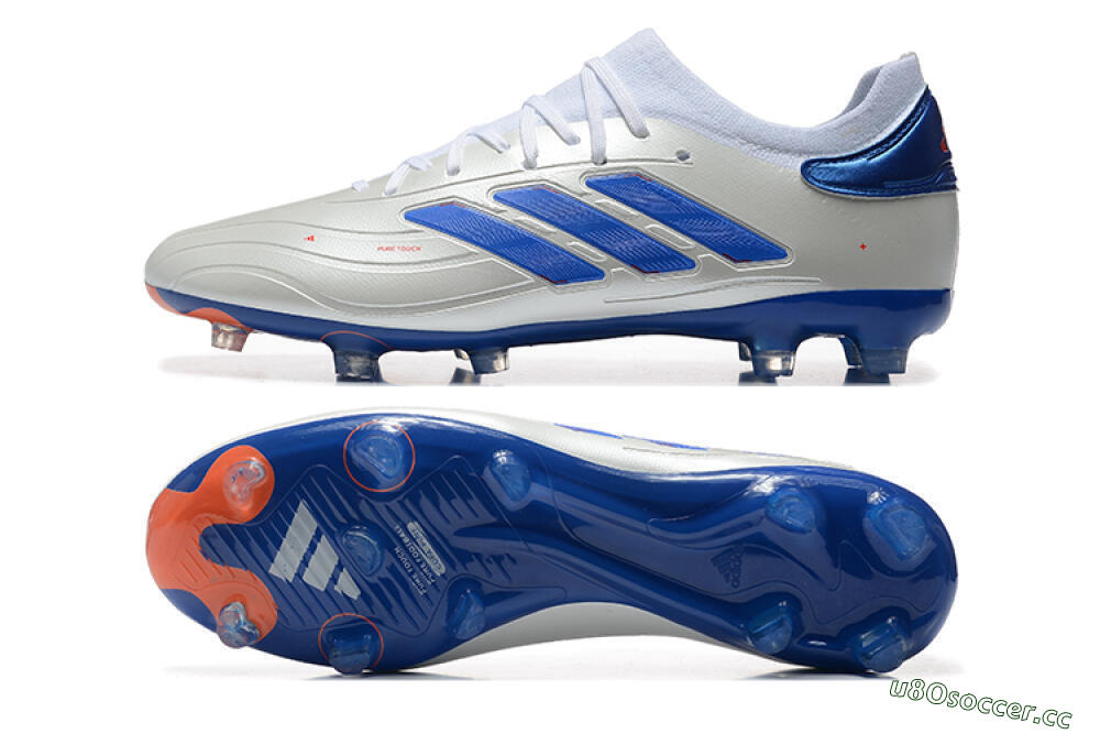 Men's Adidas Copa Pure 2 FG Firm Ground Low-Tops Football Boots - Silver/Blue/Red 1