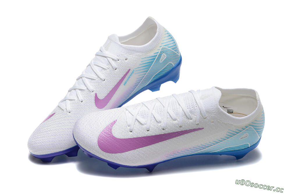 Men's Nike Air Zoom Mercurial Vapor 16 Elite FG Firm Ground Low-Tops Football Boots - White/Purple/Blue 6