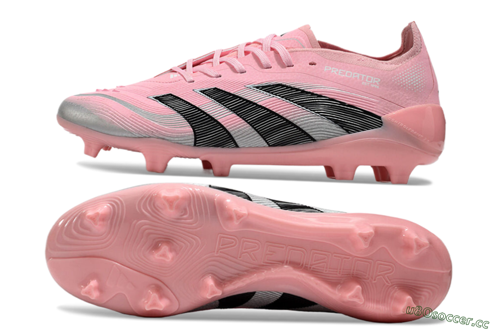 Unisex Adidas Predator Elite 25 FG Firm Ground Low-Tops Football Boots - Pink/Black/Silver 1