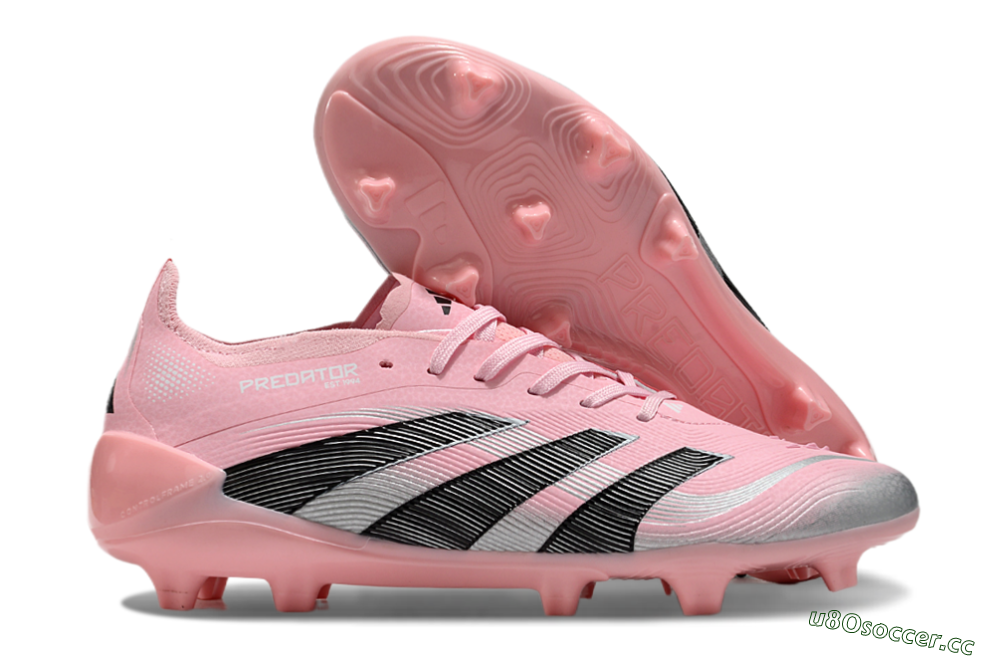 Unisex Adidas Predator Elite 25 FG Firm Ground Low-Tops Football Boots - Pink/Black/Silver 2