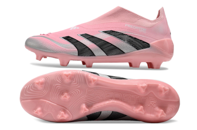 Unisex Adidas Predator Elite 25 Laceless FG Firm Ground Low-Tops Football Boots - Pink/Black/Silver
