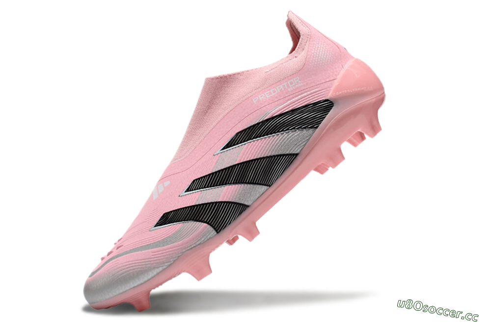 Unisex Adidas Predator Elite 25 Laceless FG Firm Ground Low-Tops Football Boots - Pink/Black/Silver 5