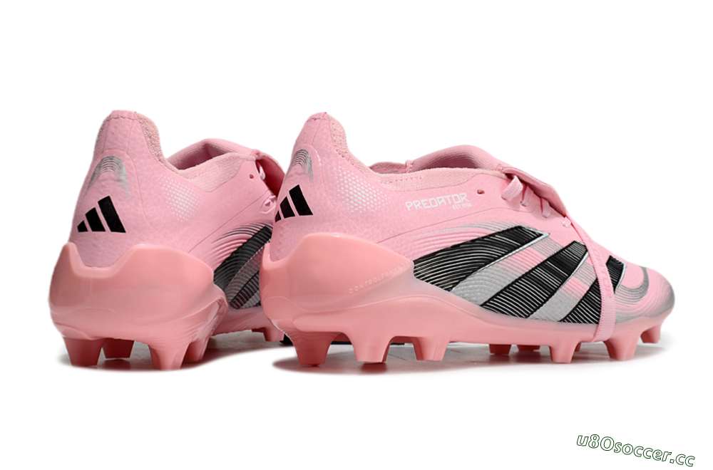 Unisex Adidas Predator Elite Foldover Tongue FG Firm Ground Low-Tops Football Boots - Pink/Black/Silver 6