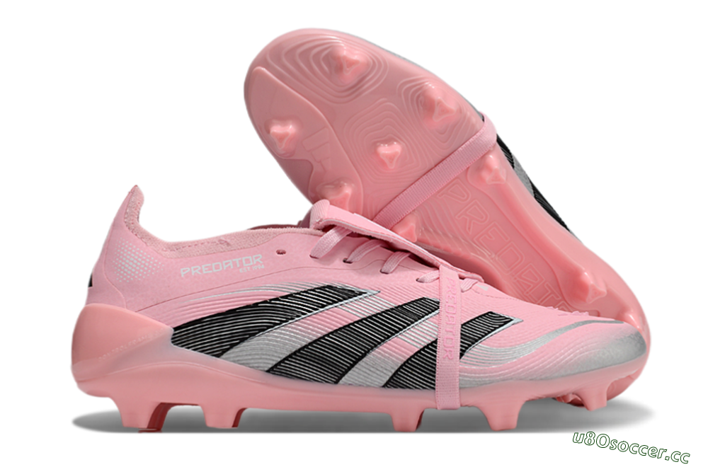 Unisex Adidas Predator Elite Foldover Tongue FG Firm Ground Low-Tops Football Boots - Pink/Black/Silver 2